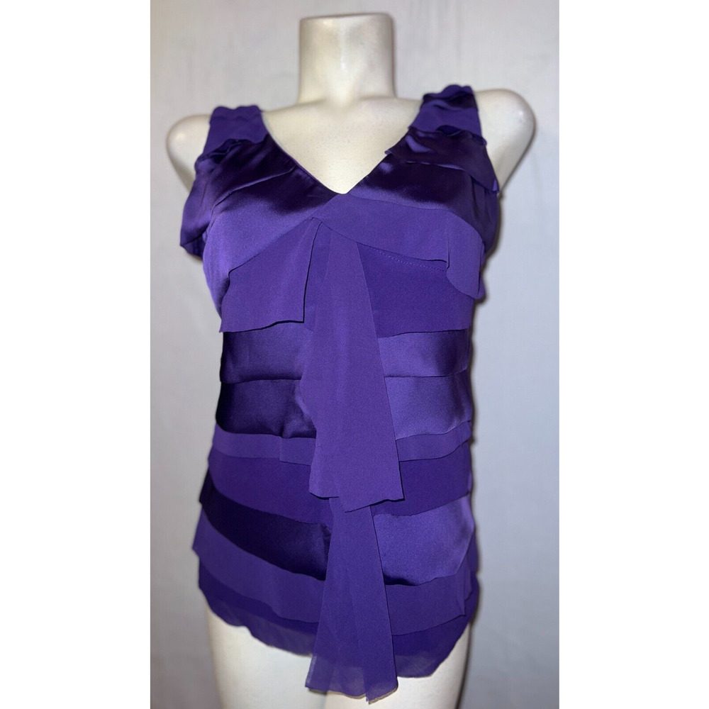PHILOSOPHY Top Women's Size M Purple V-neck Layered Ruffle Stretch Tank‎ Blouse